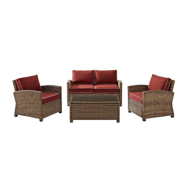 Bradenton 4pc Outdoor Wicker Conversation Set - Sangria - Crosley: Steel Frame, Tempered Glass Table, UV-Resistant