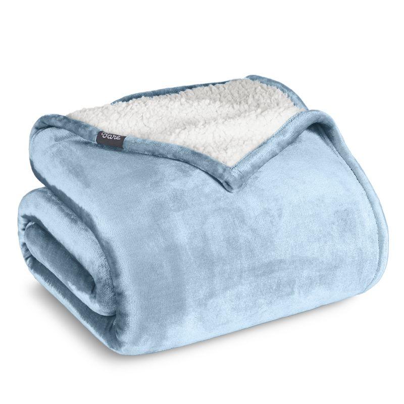 Light Blue Twin/Twin XL Faux Shearling Fleece Blanket by Bare Home