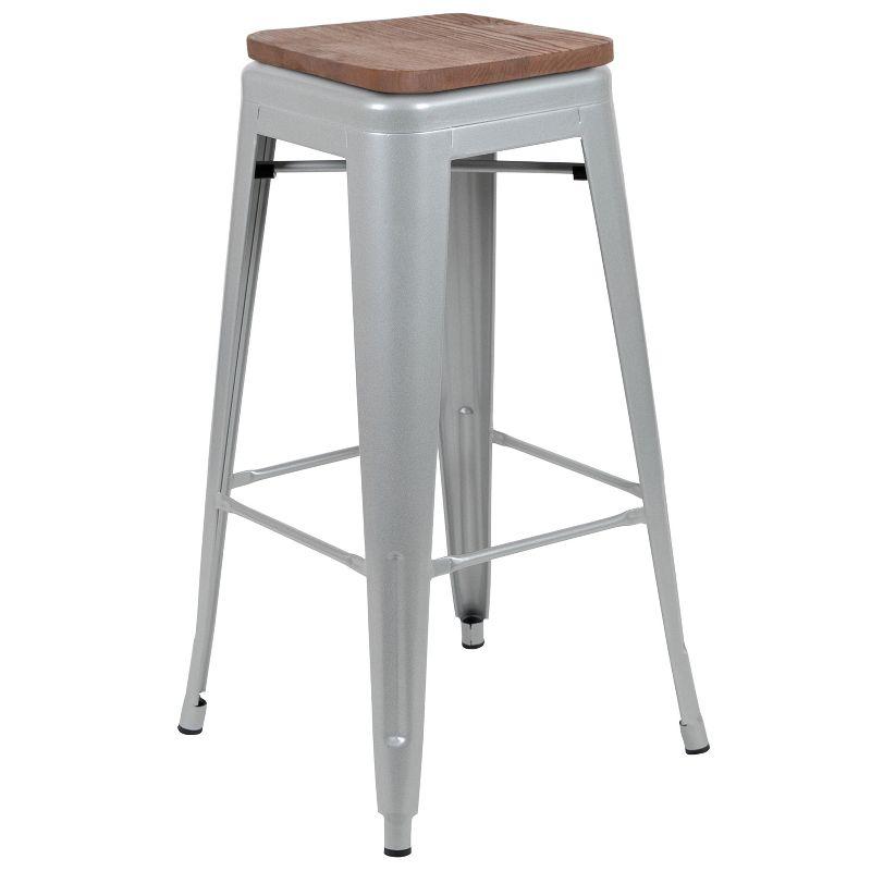 Brooklyn Gray 62'' Rustic Wood & Metal Backless Bar Stool