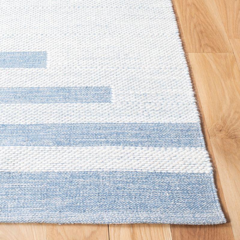 Ivory and Blue Striped Handwoven Wool-Cotton Area Rug