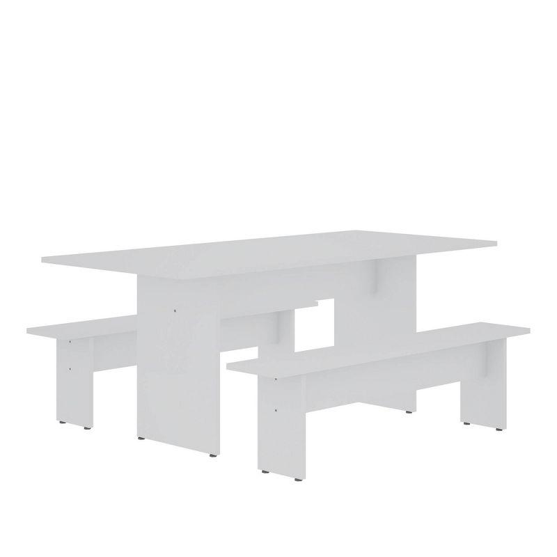 White MDF 3-Piece Dining Set with Benches