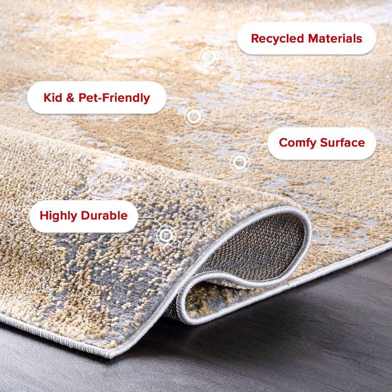 Gold and Beige Abstract Reversible Runner Rug