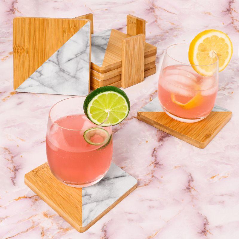 Eco-Friendly Bamboo and Marble Coaster Set with Holder