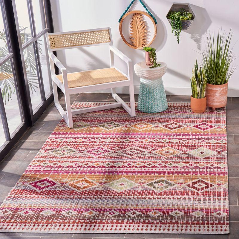 Red and Fuchsia Square Boho Indoor/Outdoor Rug