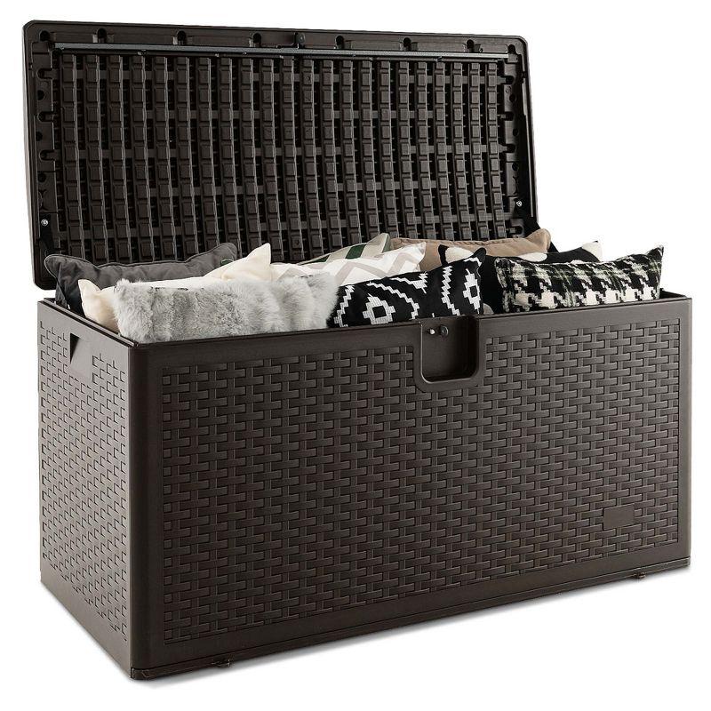 Costway 100 Gallon Patio Deck Box Outdoor Waterproof Storage Container for Tools Toys Brown