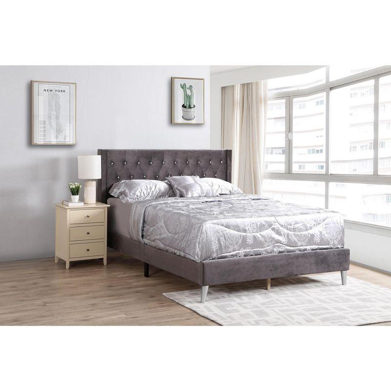 Passion Furniture Bergen Dark Gray Queen Tufted Panel Bed