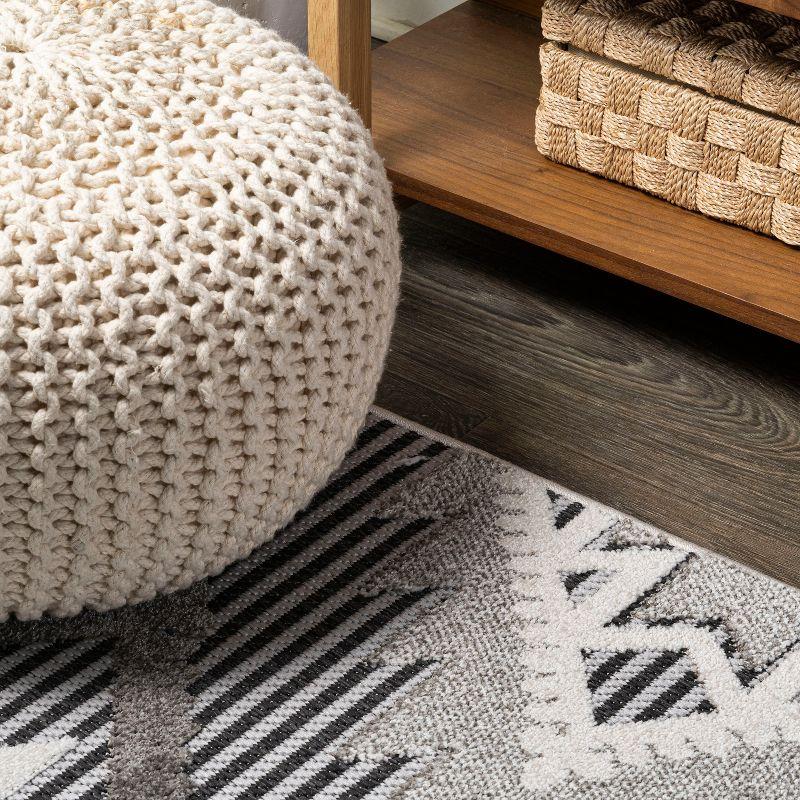 2'x10' Sumak High-Low Pile Neutral Diamond Kilim Indoor/Outdoor Runner Rug, Gray/White/Black - JONATHAN Y