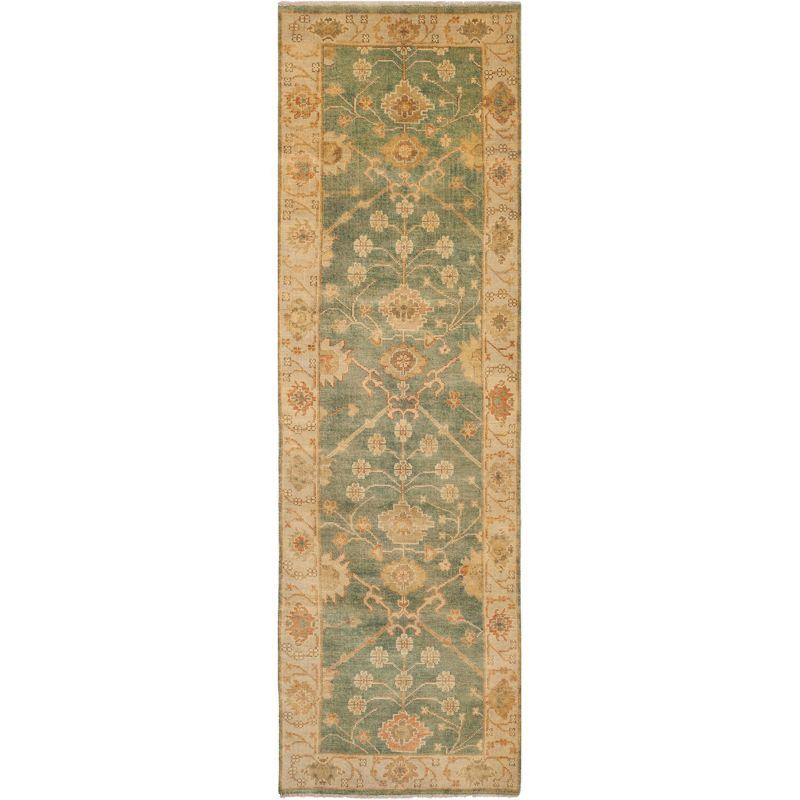 Oushak OSH117 Hand Knotted Runner Rug - Medium Blue/Green - 3'x10' - Safavieh.