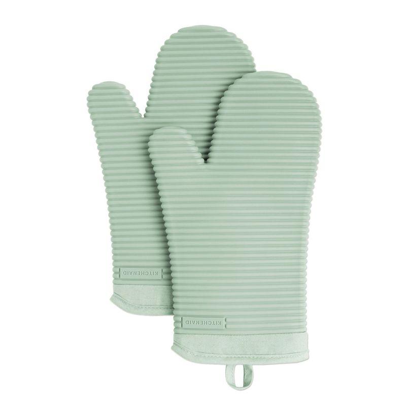 KitchenAid Pistachio Ribbed Soft Silicone Oven Mitts, Set of 2