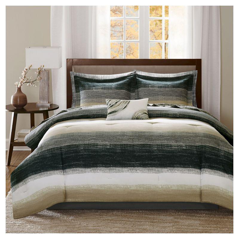 Saben Stripe Taupe King Comforter and Sheet Set in Ultra-Soft Microfiber