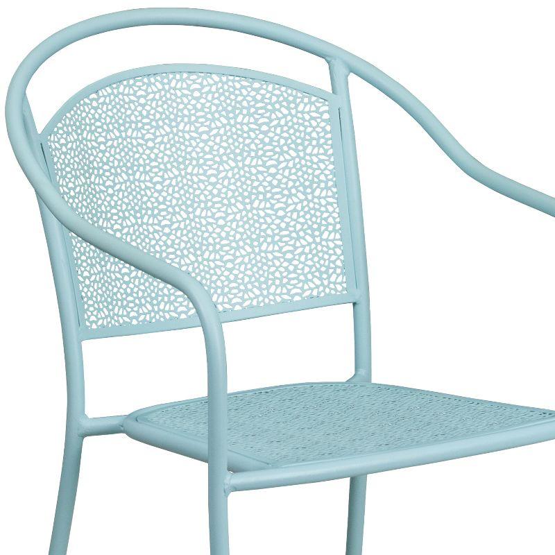 Sky Blue Metal Rain Flower Design Outdoor Dining Chair