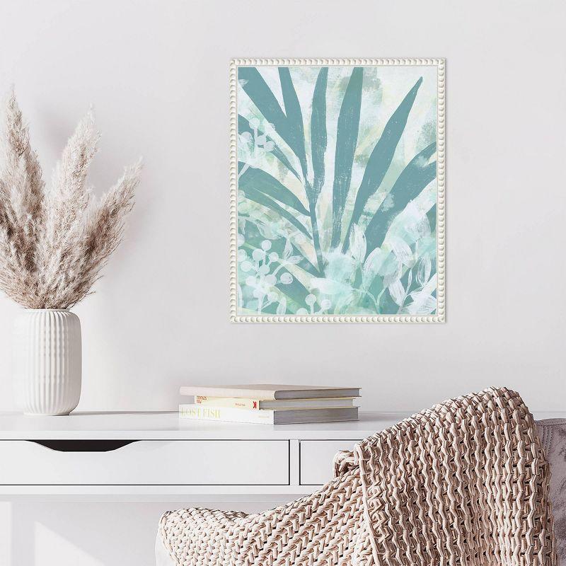 Aqua Palms II Abstract Botanical Canvas Print with White Frame