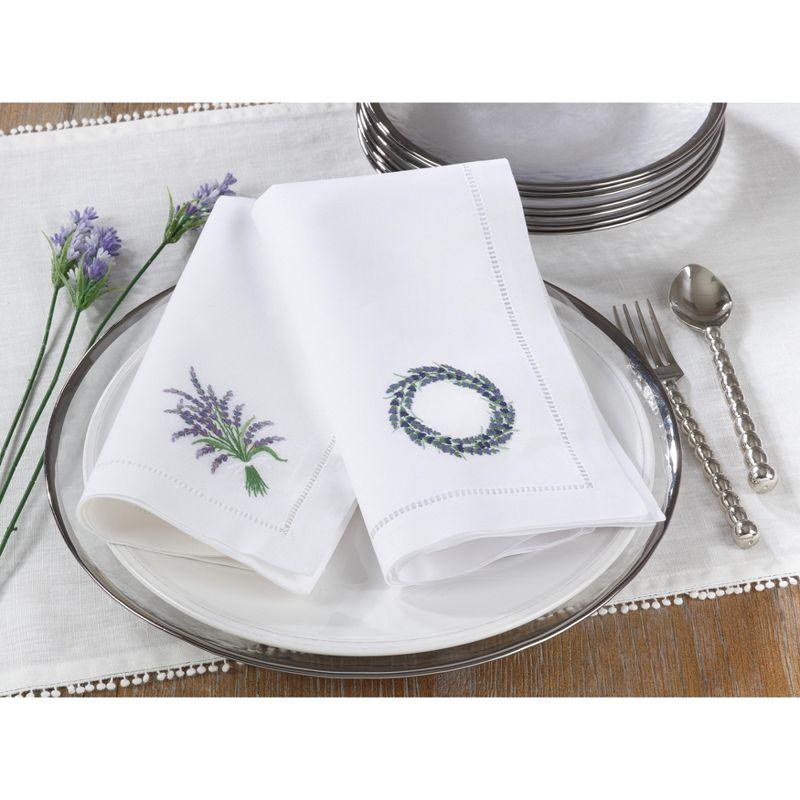 Saro Lifestyle Embr'd Lavender Hemstitch Napkin, 20" Square, White (Set of 6)