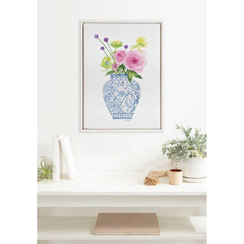 18"x24" Sylvie Beaded Pink Blooms in Chinoiserie Framed Canvas by Patricia Shaw White - Kate & Laurel All Things Decor