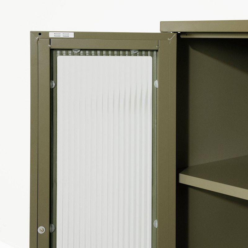 South Shore 40" Decorative Storage Cabinet Olive Green: Fluted Glass, Metal Frame, Wall Anchor