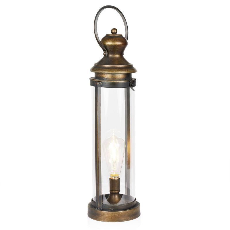 Gold Metal and Glass Lantern with Warm White LED Light, 21"