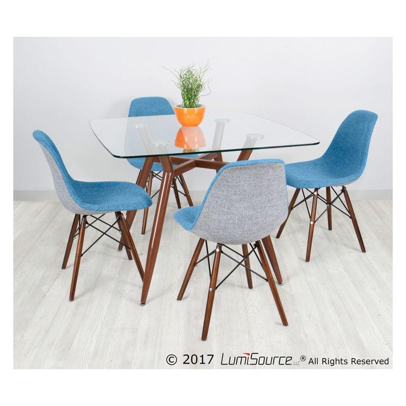 Clara Contemporary Mid-Century Modern Square Walnut and Glass Dining Table