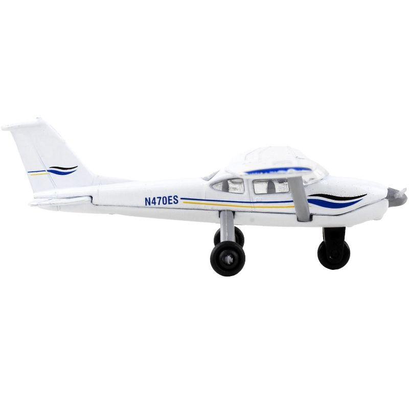 Cessna 172 Aircraft White with Blue and Yellow Stripes "N470ES" with Runway Section Diecast Model Airplane by Runway24