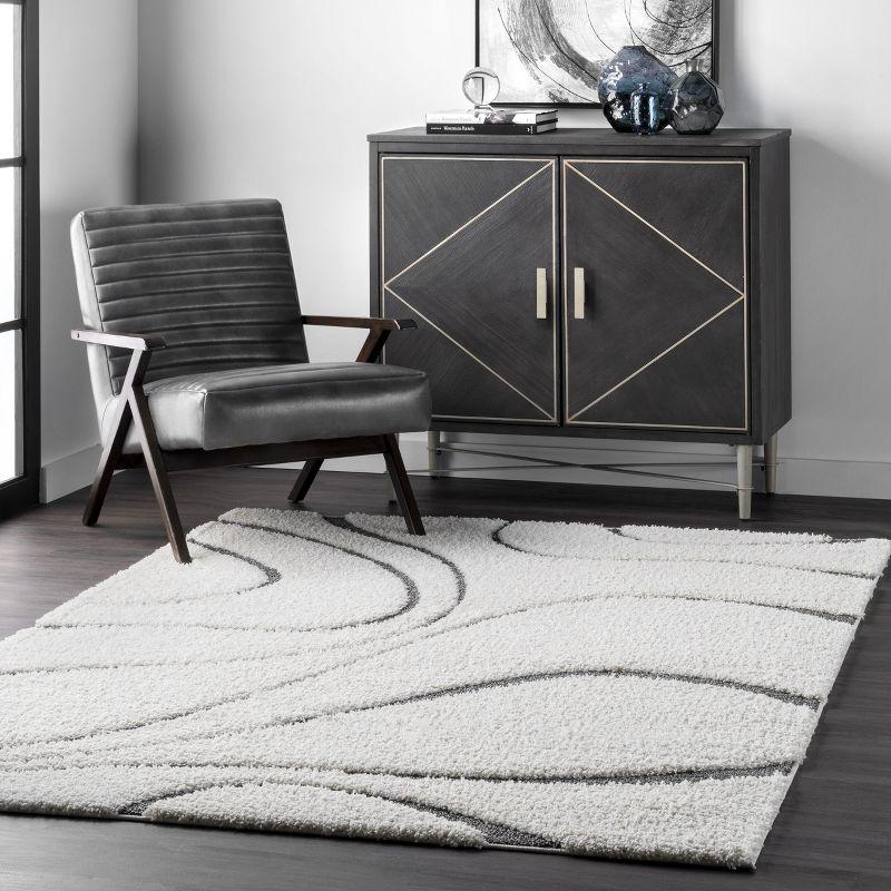 Nuloom Carolyn Abstract 3x5 Accent Shag Indoor Area Rug for Living Room Bedroom Dining Room Nursery Entryway, Beige/Grey