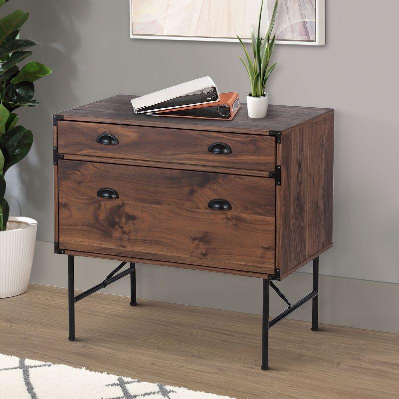 Walnut 2-Drawer Lateral File Cabinet with Metal Base