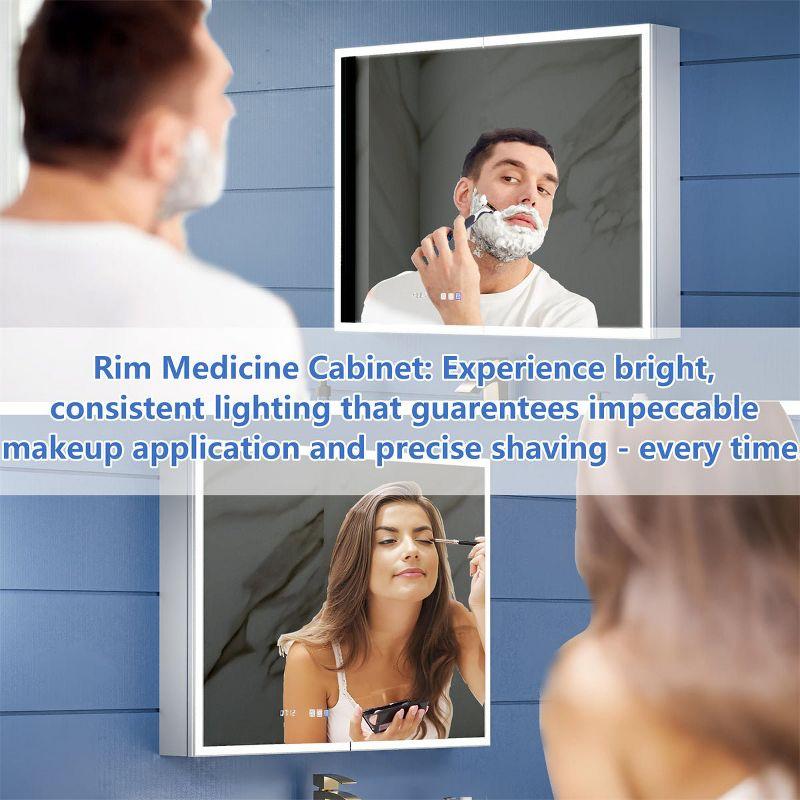 LED Lighted Medicine Cabinet 48x30 Recessed Surface Mount Clock Mirrors, 48"W x 30"H