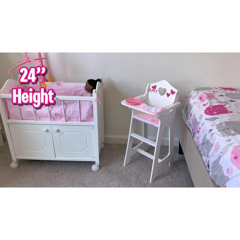 Badger Basket Doll High Chair with Accessories and Free Personalization Kit - White/Pink/Gingham
