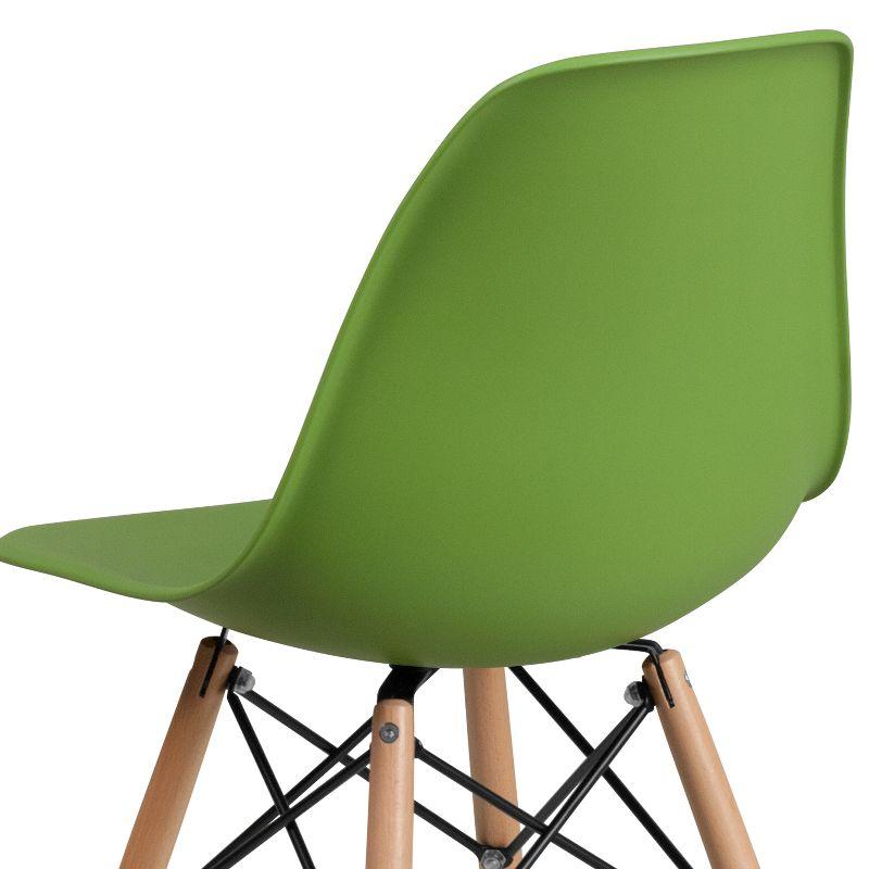 Mid-Century Modern Green Plastic Side Chair with Wooden Legs