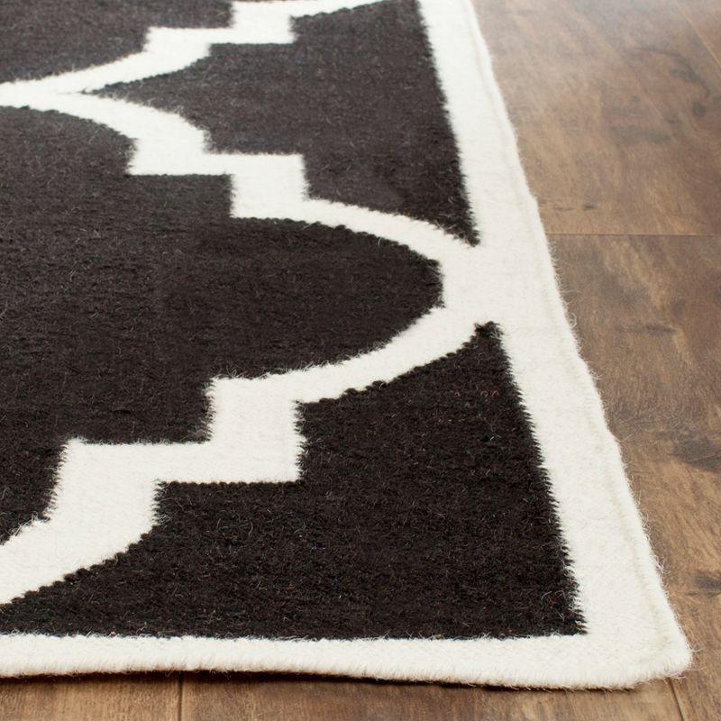 Handwoven Geometric Black/Ivory Wool Square Area Rug, 6' x 6'