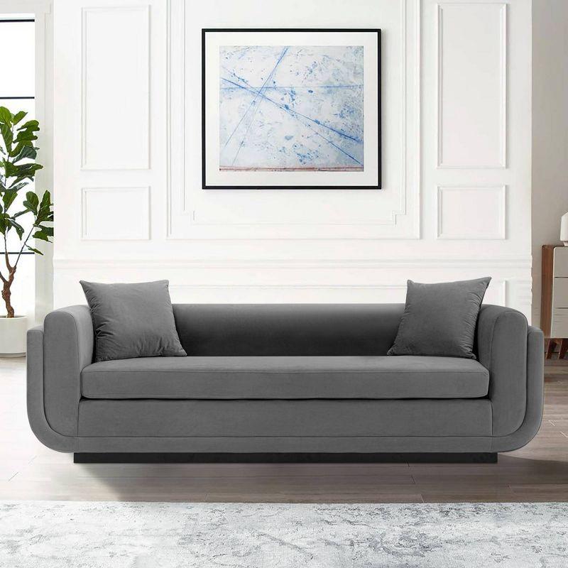 Edmonda Contemporary Velvet Upholstered Sofa with Pillows Dark Gray - Manhattan Comfort