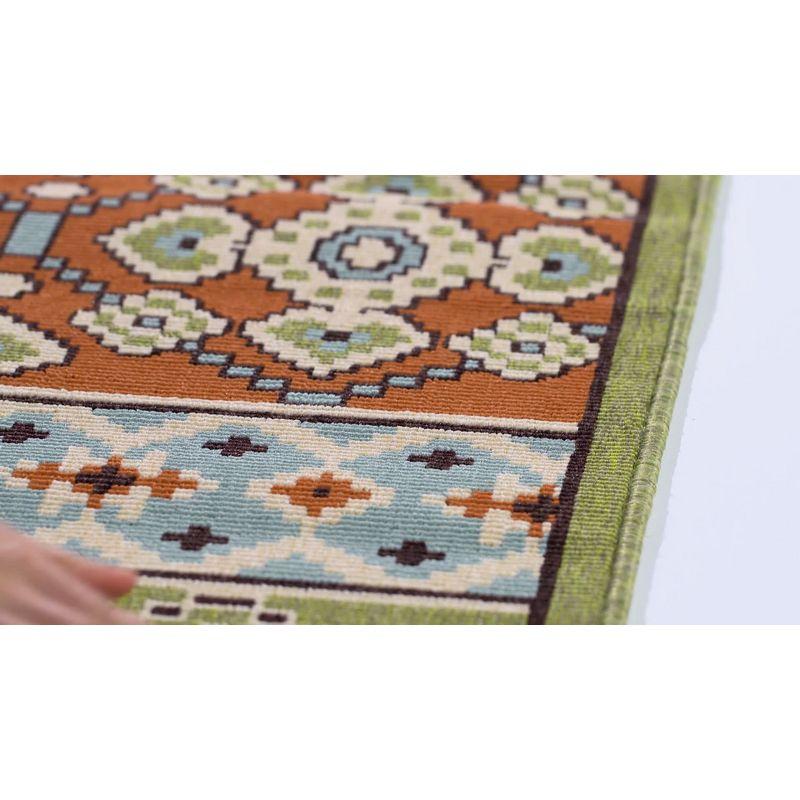 Green and Terracotta Synthetic Reversible Runner Rug