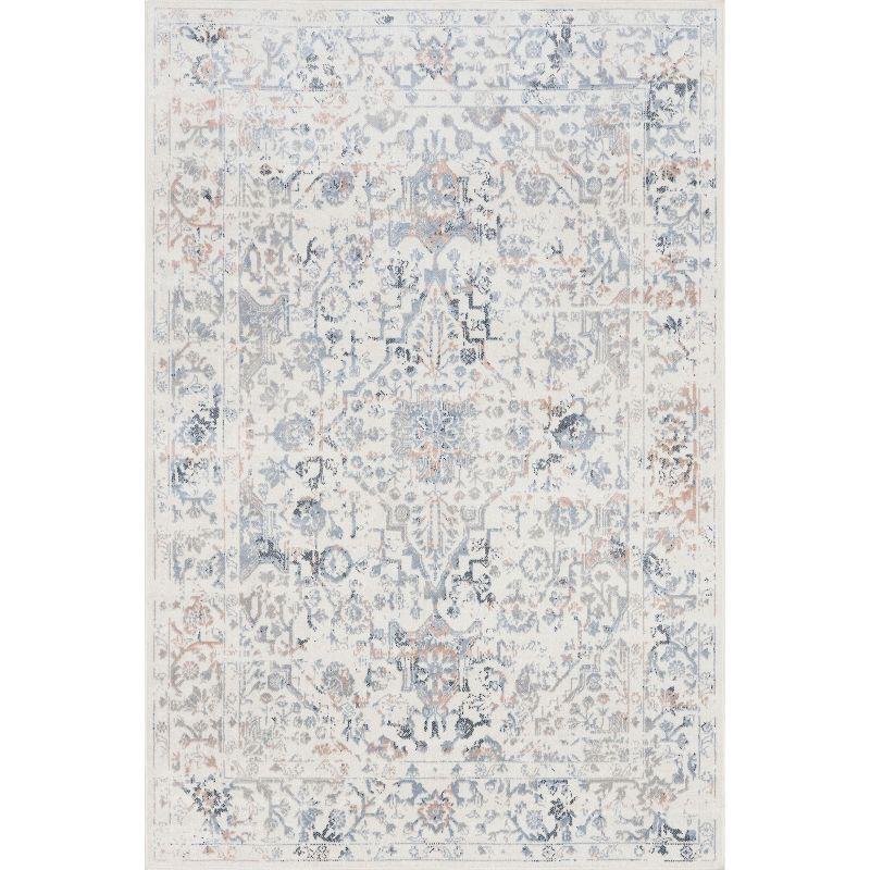 Nuloom Everlee Medallion 8x10 Machine Washable Indoor Area Rug for Living Room Bedroom Dining Room Kitchen, Blue/Ivory