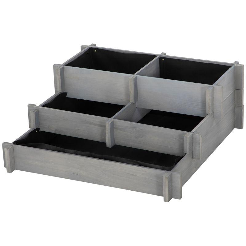 Gray 3-Tier Raised Garden Bed for Outdoor Plants