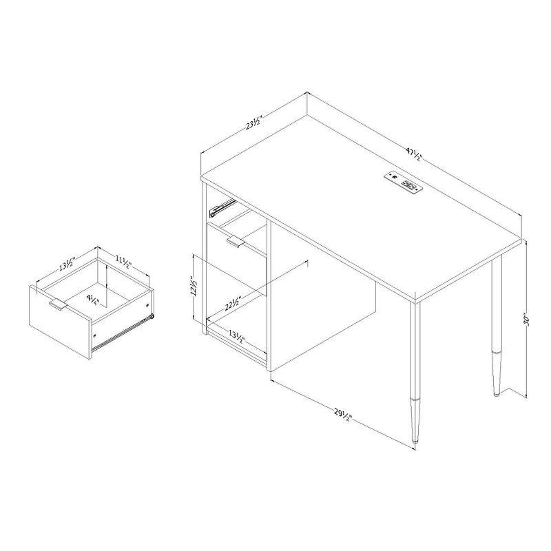 Amyra Computer Desk Pure White - South Shore: Laminated Workstation with Storage, Meets ASTM Standards