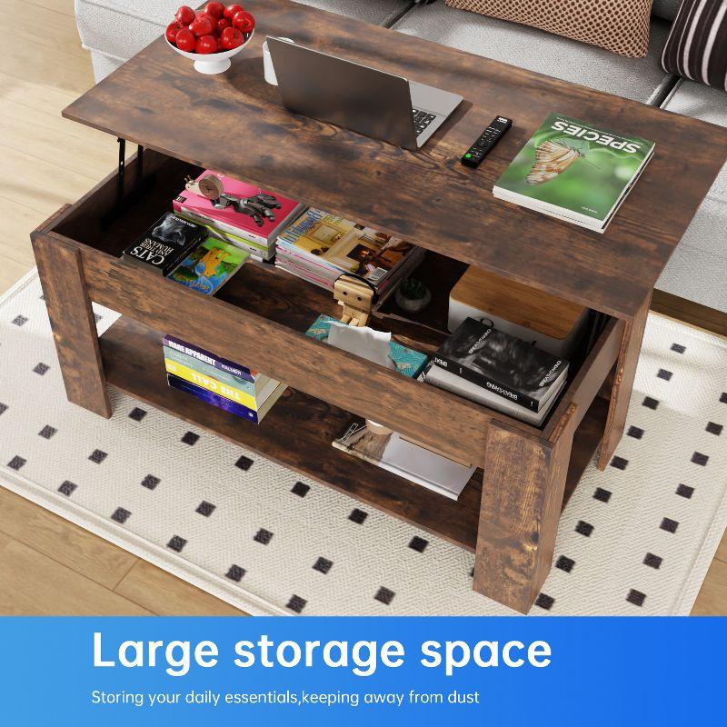 FDW Coffee Table Lift Top Coffee Tables with Hidden Compartment and Storage Shelf Wooden Lift Tabletop Dining Table for Living Room Home (Brown)