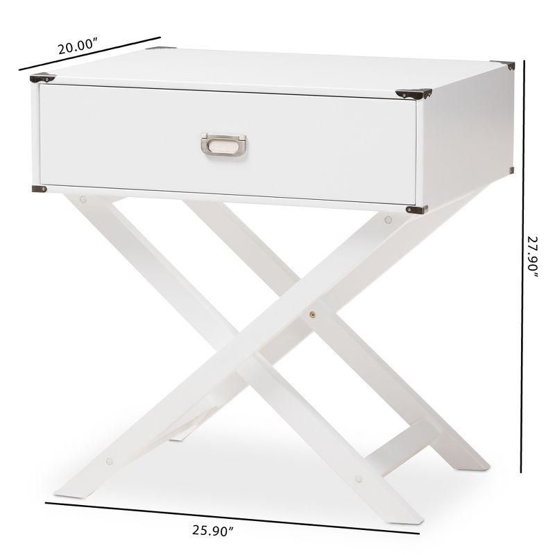 Curtice 1 Drawer Wooden Nightstand White - Baxton Studio: Bedside Table with X-Base, Modern Design, Includes Anti-Tip Hardware