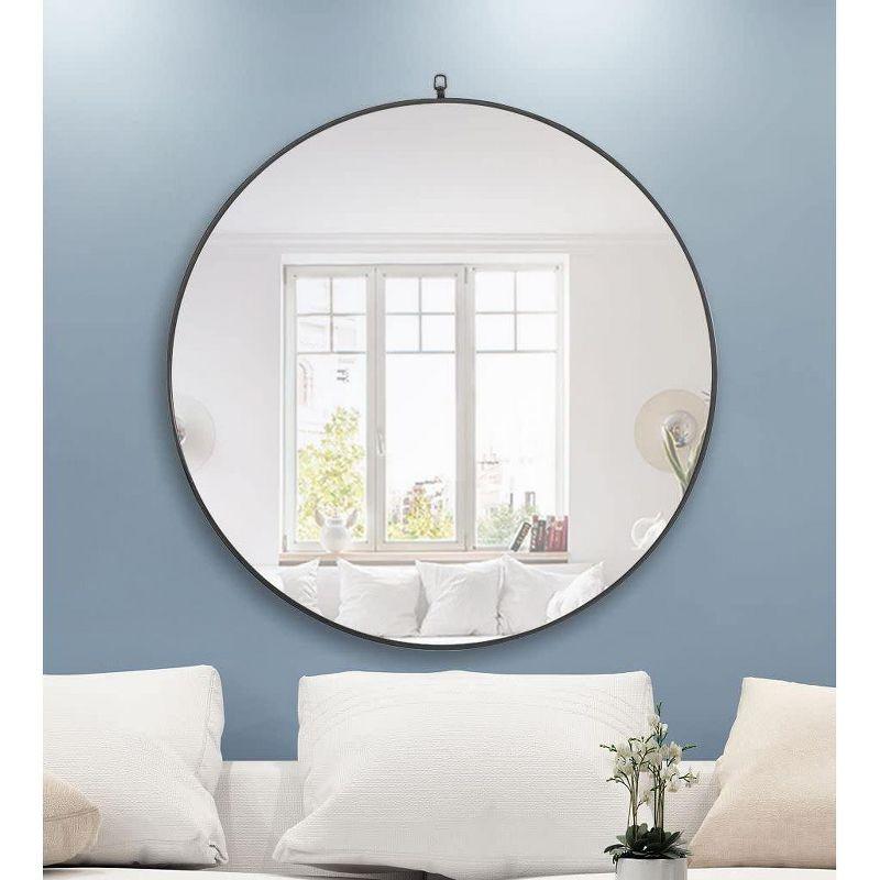 Elegant Lighting Metal frame Round Mirror with decorative hook 42 inch Black finish