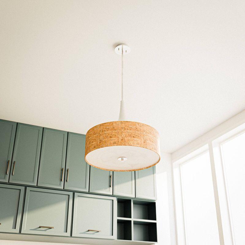Kenroy Bulletin 3 Light Pendant: Ceiling Lamp, Dining Room Fixture, Cork Drum Shade, UL Listed