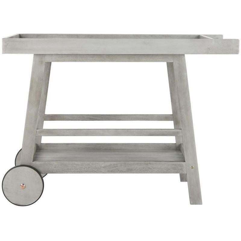 Transitional Eucalyptus Wood Bar Cart with Storage in Grey Wash