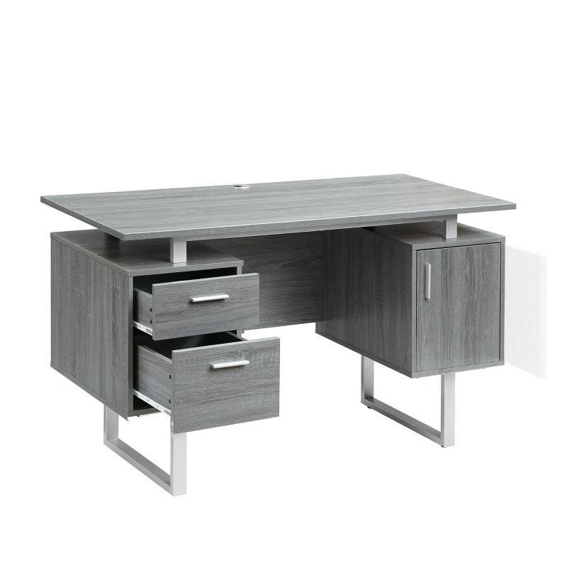 Modern Office Desk with Storage Gray - Techni Mobili: Sleek Metal Legs, File Cabinet, Floating Top