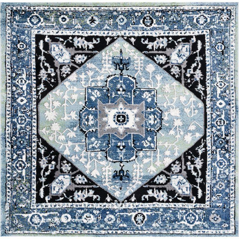 Antique Patina Blue Square Synthetic Area Rug - 6'7" x 6'7"