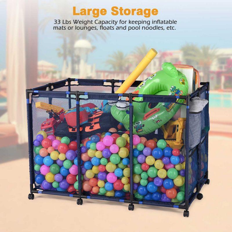 Yescom Metal Frame 10 Wheels Rolling Mesh Pool Storage Bin Pool Floats Storage Organizer for Pool Toys Balls Pool Noodles, Blue