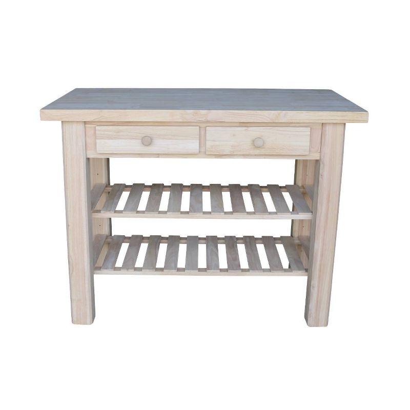 Natural Parawood Kitchen Island with Drawers and Shelves