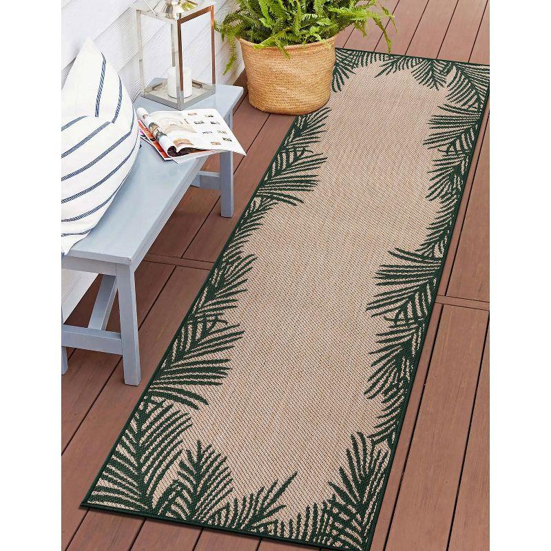 World Rug Gallery Tropical Floral Palm Leaves Textured Flat Weave Indoor/Outdoor Area Rug