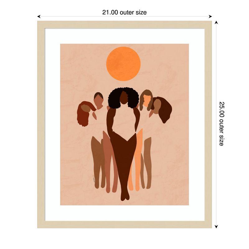 Abstract Women Unity Orange Sun Wood Framed Wall Art Print