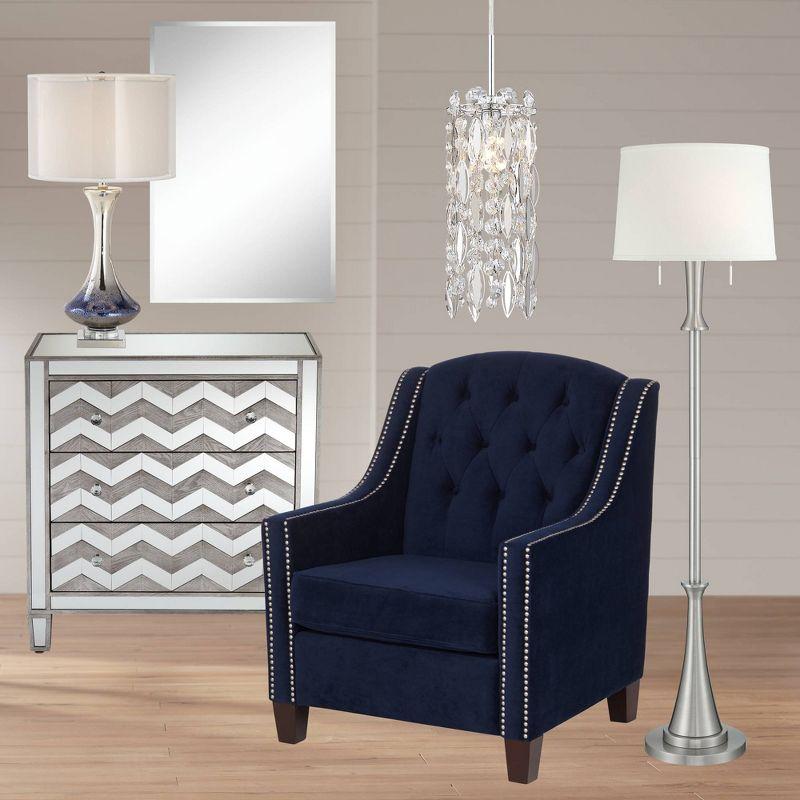 360 Lighting Karl Modern Floor Lamp Standing 63 3/4" Tall Brushed Nickel Metal White Tapered Drum Shade for Living Room House Bedroom Office Family