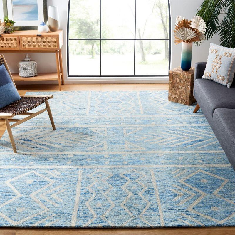 Blue and Ivory 8' x 10' Hand-Tufted Wool Area Rug