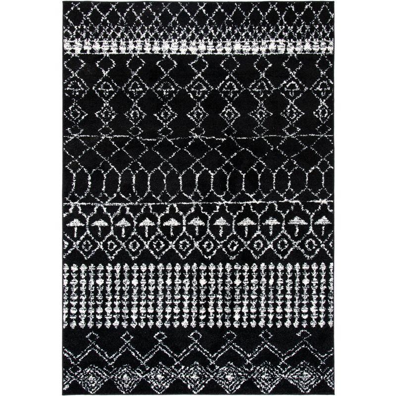 Boho-Chic Black/Ivory Synthetic 6' x 9' Hand-Knotted Area Rug