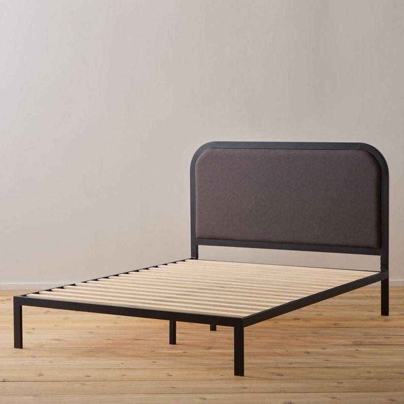 Brookside Metal Bed Frame with Rounded Upholstered Headboard