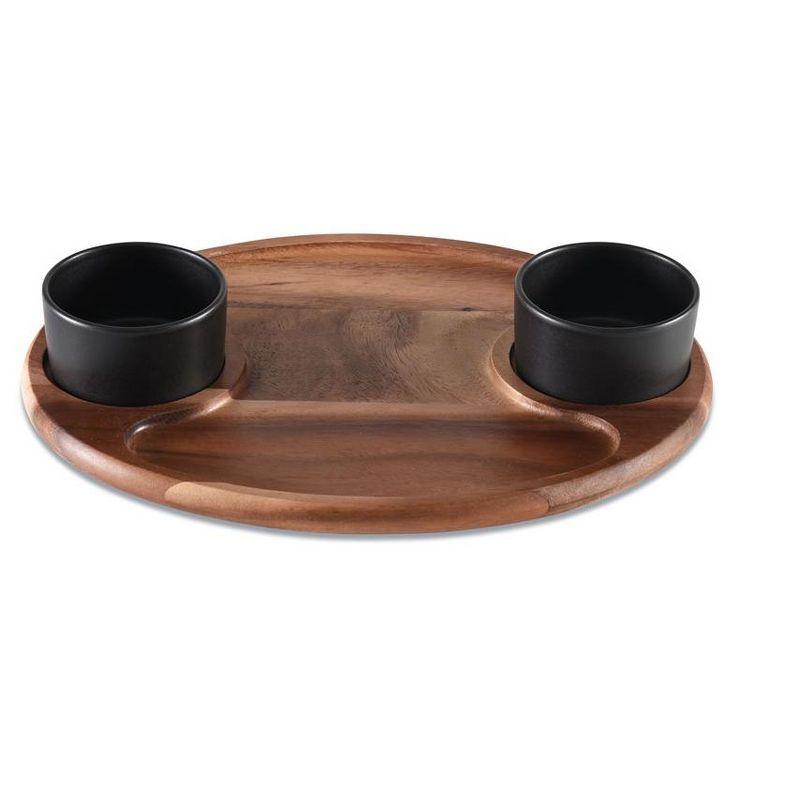 Acacia Wood Charcuterie Tray with Black Ceramic Bowls and Lids