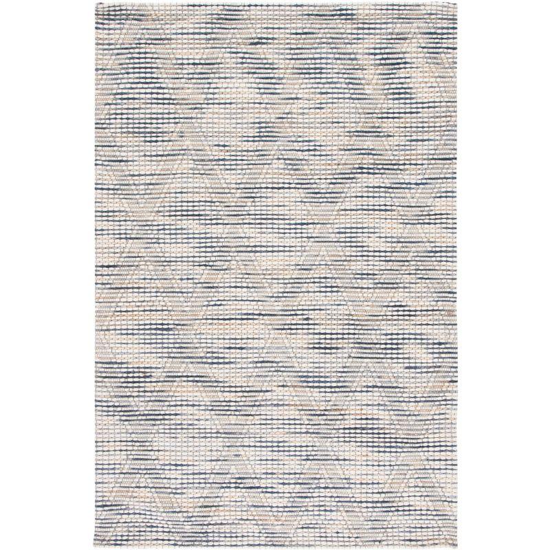 Ivory and Blue Flat Woven Handmade Wool Rug, 4' x 6'